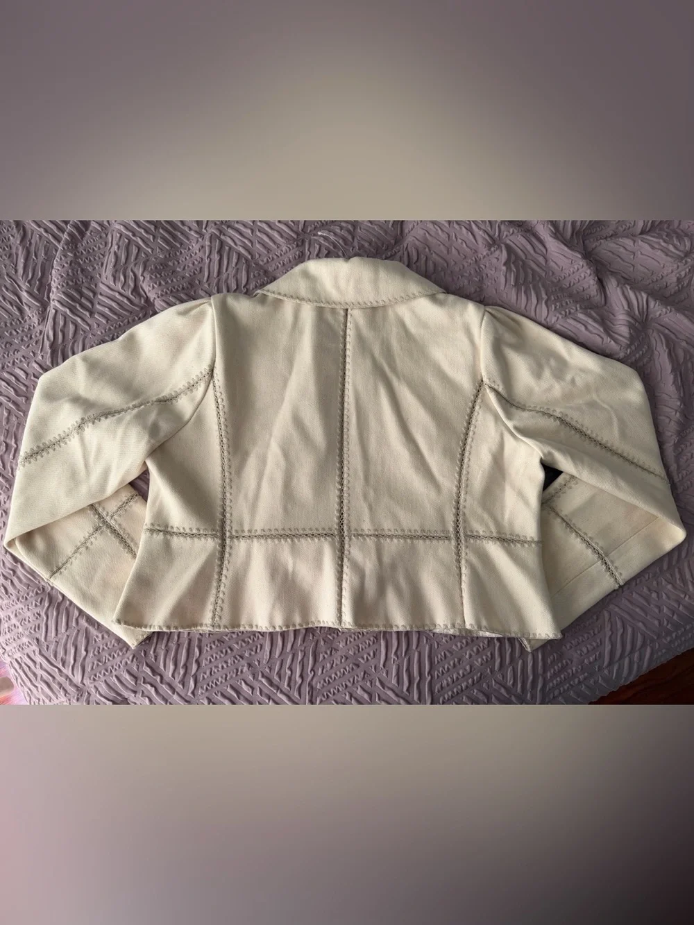 Anthropologie Cream Zip-Front Cropped Jacket - Picture 4 of 5